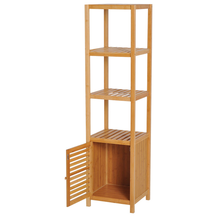 Estantes de bambu para o banheiro Armário alto Livraria Organizador 4 Níveis 1 Porta 36x33x140cm