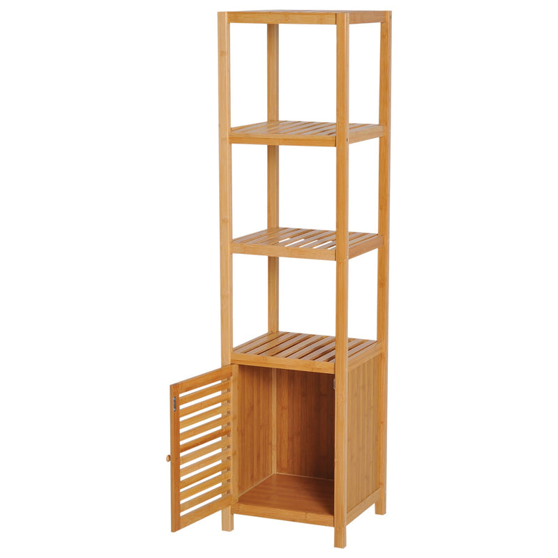 Estantes de bambu para o banheiro Armário alto Livraria Organizador 4 Níveis 1 Porta 36x33x140cm