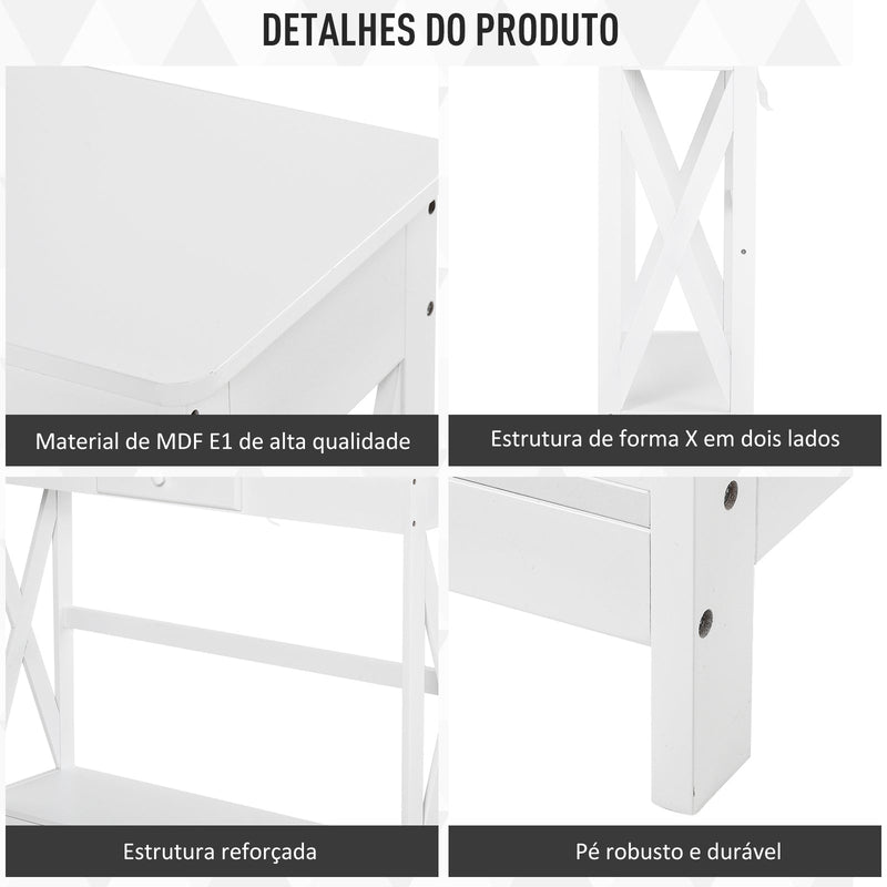 Mesa consola branca com prateleira 1 gaveta Armário com prateleira inferior 100x30x81cm Branco