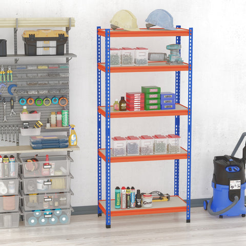 Estante Metálica de Armazenamento 80x40x182cm com 5 Prateleiras Altura Ajustável Carga Máxima por Prateleira 300kg para Armazenamento Garagem Oficina Azul e Laranja