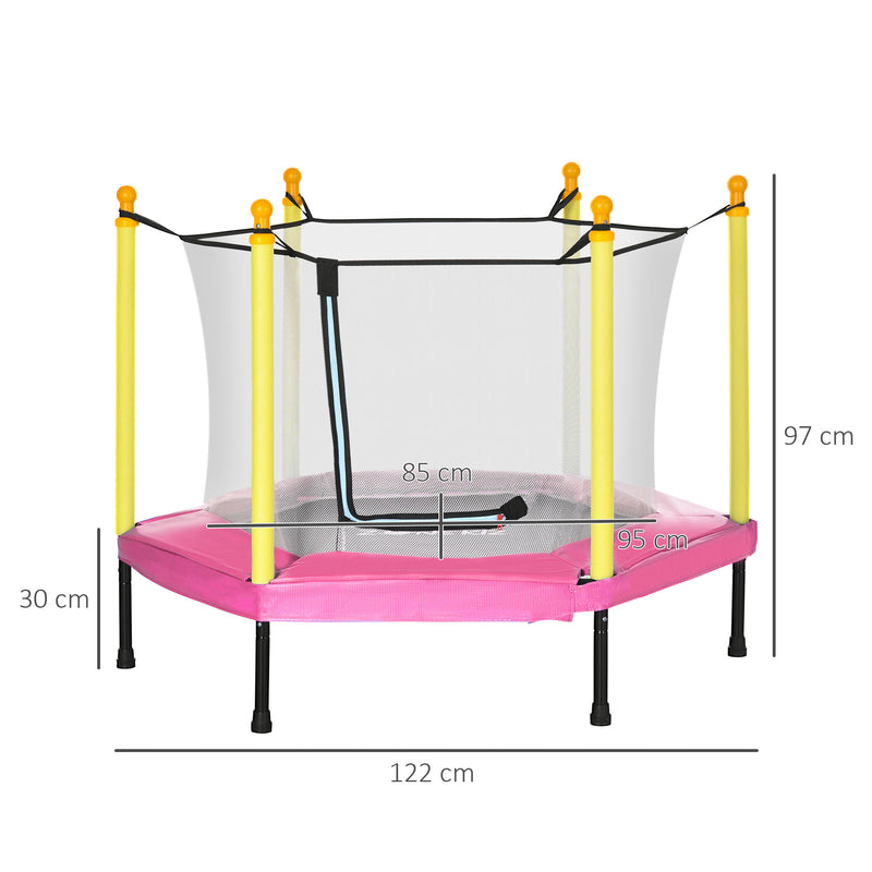 Trampolim para Crianças 95x85 cm com Rede de Segurança Trampolim Infantil para Crianças de 3-6 Anos para Interior Carga Máxima 50 kg 122x122x97 cm Rosa