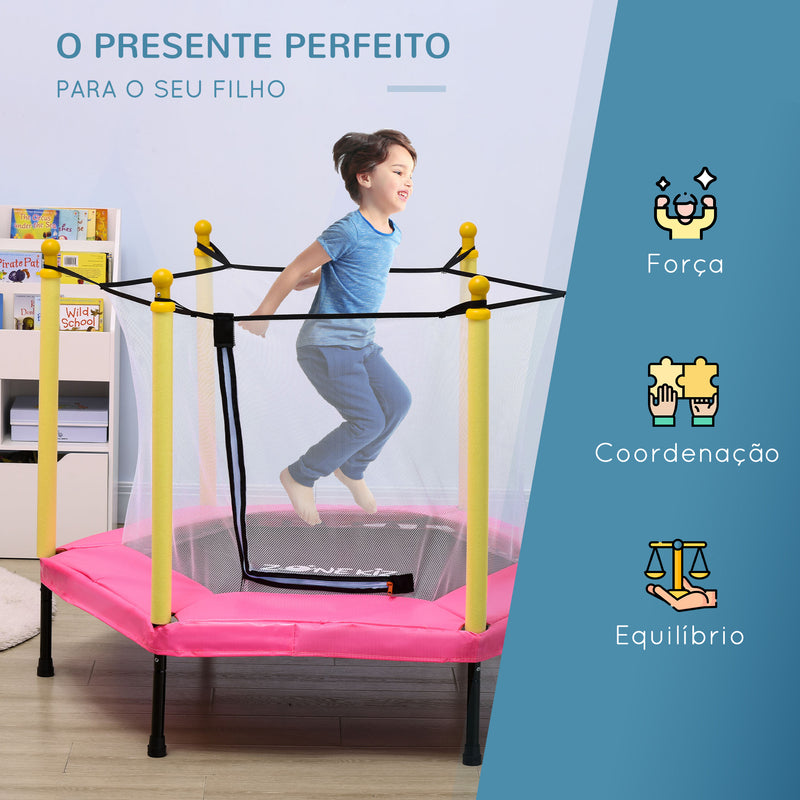 Trampolim para Crianças 95x85 cm com Rede de Segurança Trampolim Infantil para Crianças de 3-6 Anos para Interior Carga Máxima 50 kg 122x122x97 cm Rosa