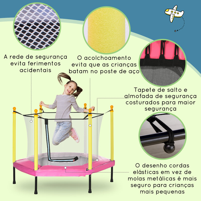 Trampolim para Crianças 95x85 cm com Rede de Segurança Trampolim Infantil para Crianças de 3-6 Anos para Interior Carga Máxima 50 kg 122x122x97 cm Rosa