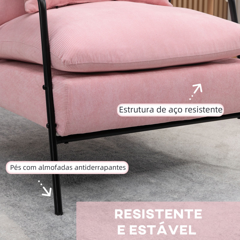 Poltrona Relax com Apoio para os Pés Poltrona Reclinável com Encosto Ajustável Estofada em Veludo Estrutura de Aço e Almofadas para Sala de Estar Dormitório 68x91,5x88cm Rosa