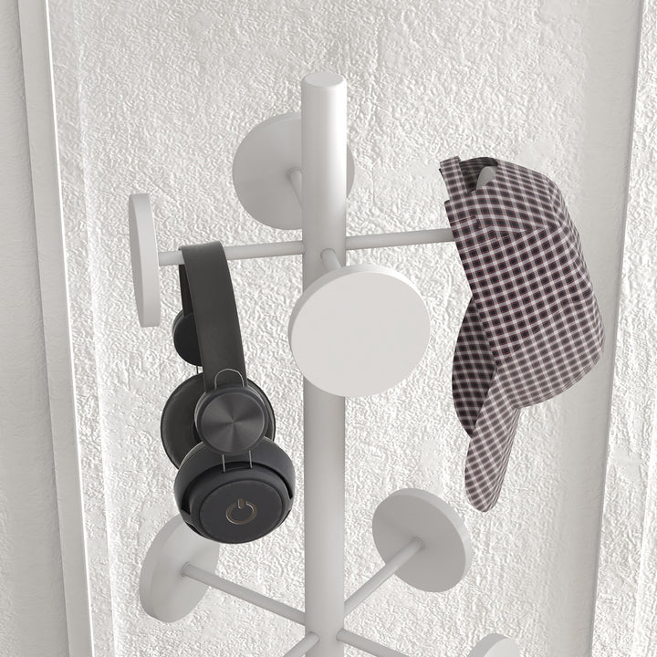 Cabide de Pé com Suporte para Guarda Chuvas Cabide de Pé para Roupas de Metal com 12 Ganchos para Pendurar Bolsas Cabide de Pé para Corredor Entrada Dormitório Ø34x177 cm Branco