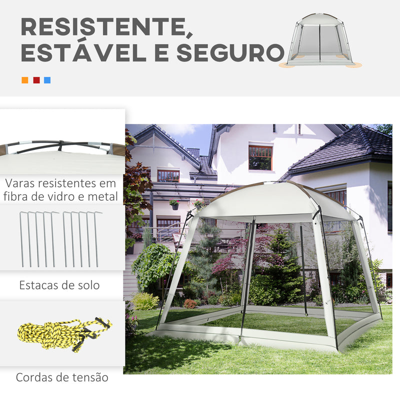 Tenda de Jardim 3x3 m Tenda para 6-8 Pessoas com 4 Mosquiteiras e 2 Portas Proteção UV50+ Inclui Bolsa de Transporte para Pátio Exterior Branco