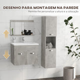 Conjunto de Móveis para Casa de Banho de Parede 3 Peças Inclui Espelho com Prateleira Móvel com Lavatório Cerâmico e Coluna de Casa de Banho Estilo Moderno Cinza