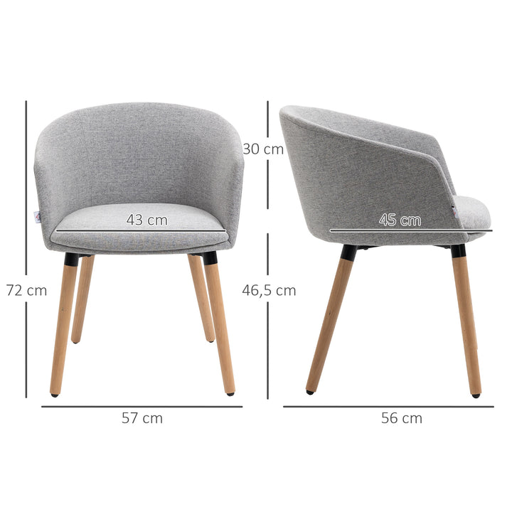 Cadeira de Sala de Jantar Cadeira Estofada em Linho Sintético com Apoio para os Braços e Pés de Madeira para Escritório Dormitório Carga 120kg 57x56x72cm Cinza