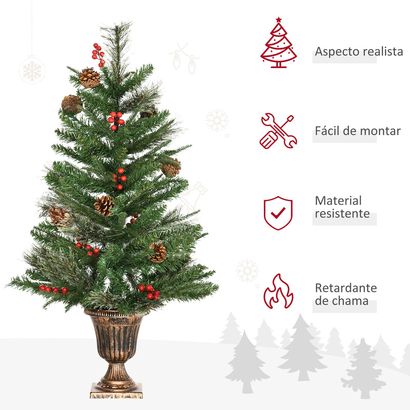 Conjunto de 2 Árvores de Natal Artificial 90cm com Vaso Ignífugo com 110 Ramos 70 Bagas 8 Pinhas e Folhas de PVC Decoração de Natal para Interiores Verde