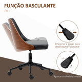 Cadeira de Escritório Giratória Cadeira de Escritório Ergonómica Estofada em Couro PU com Altura Ajustável Função de Inclinação para Sala de Estar Estúdio Dormitório 54x54,5x76-86cm Preto e Nogueira