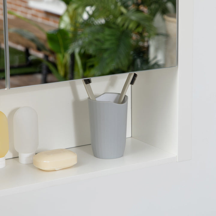 kleankin Armário de Parede para Casa de Banho Armário Suspenso com Espelho para Casa de Banho com 2 Portas e Prateleira de Armazenamento 80x20x65cm Branco