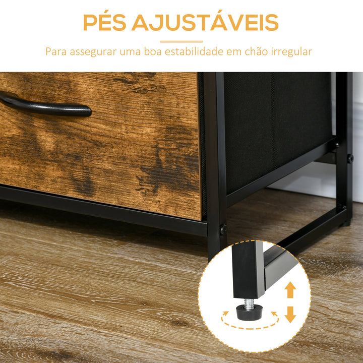 Cómoda com 4 Gavetas de Tecido Dobrável e 2 Prateleiras Abertas Armário de Armazenamento para Escritório Dormitório Estilo Industrial Anti-Tombo 84x30x71,4cm Marrom Rústico