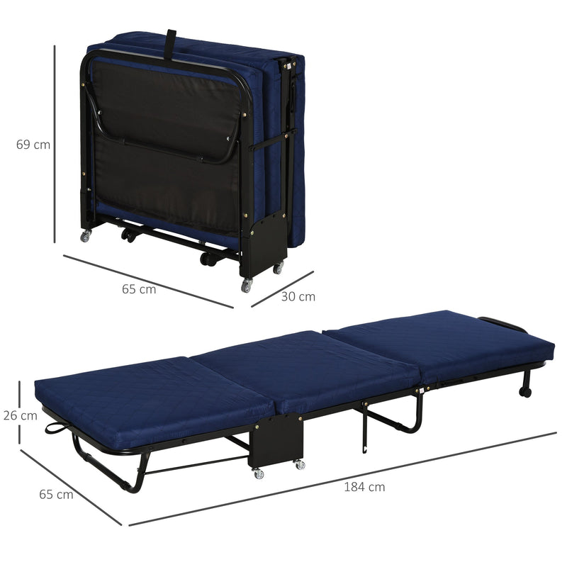 Cama dobrável portátil Cabeceira Ajustável em 5 Níveis de Ângulo Carga máxima 120 kg 184x65x26cm Azul