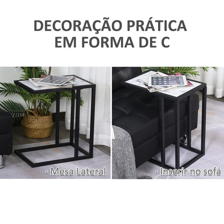 Mesa Auxiliar Lateral para sofá Imitação de mármore economizar espaço 45x30x51,5cm