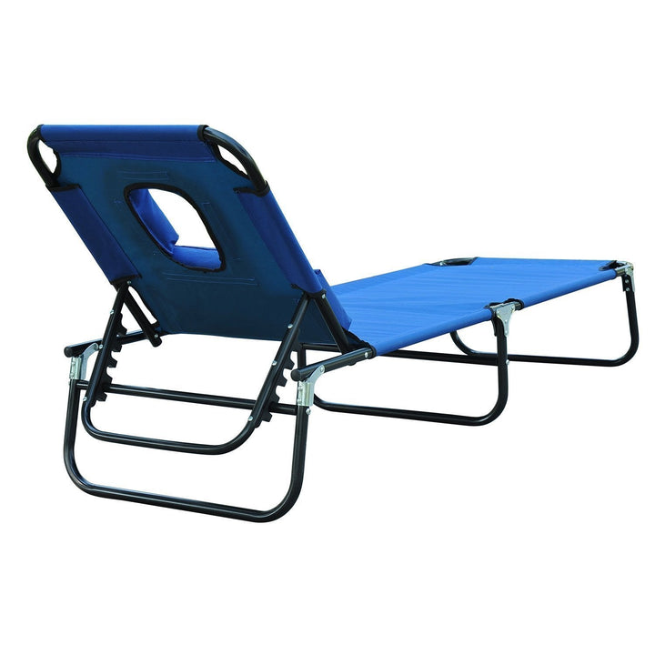 Espreguiçadeira reclinável e dobrável com almofada de leitura ou massagem - Cor Azul - Aço - 190x56x28 cm
