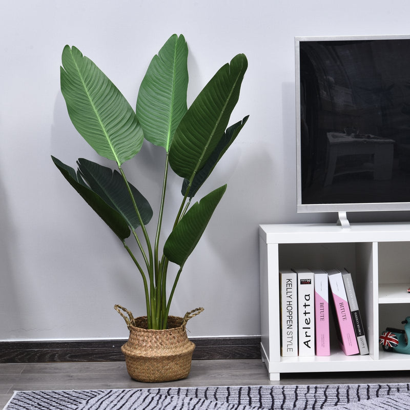 Planta de Decoração artificial de Palma Árvore realista com vaso de flores 7 folhas ?15x120cm para exterior e interior Não requer instalação