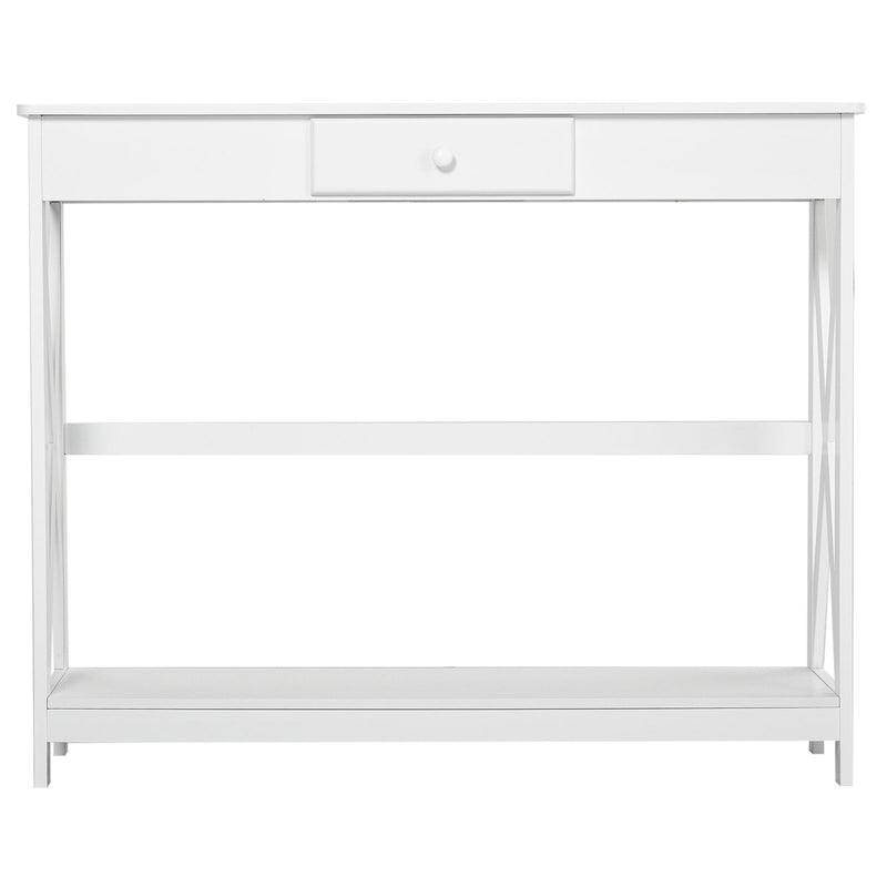 Mesa consola branca com prateleira 1 gaveta Armário com prateleira inferior 100x30x81cm Branco