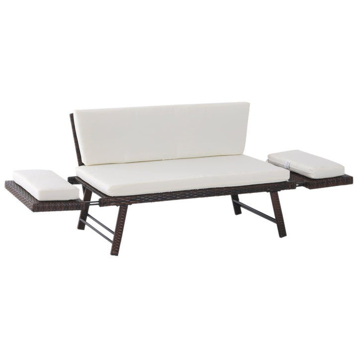 Sofá de Dois Lugares Ratán Sintético Convertível en Cama Sofá de Jardim Exterior com Almofada Castanha Cadeira Móvel Mobiliário Pátio Terraço 129x66x79cm