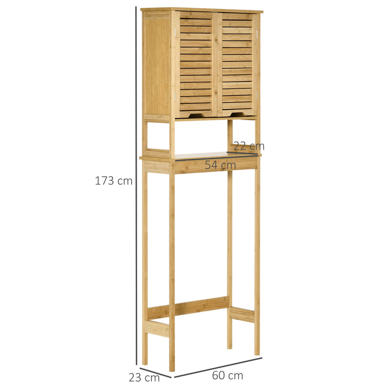 Móvel de Bambú sobre Sanita Armário Alto para Casa de Banho com 2 Portas 1 Prateleira Interior e 1 Prateleira de Armazenamento 60x23x173cm Natural