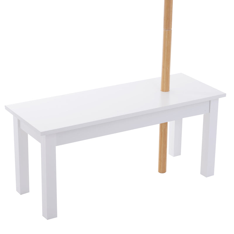 Cabide de Pé com Banco Pendurador Tipo Árvore Moderno 6 Ganchos para Pendurar Roupa Malas Corredor Entrada Bambu e MDF 80x30x180cm