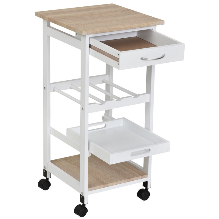Carrinho de Cozinha com 4 Níveis com Rodas Prateleira Gaveta Bandeja 37x37x76 cm Branco