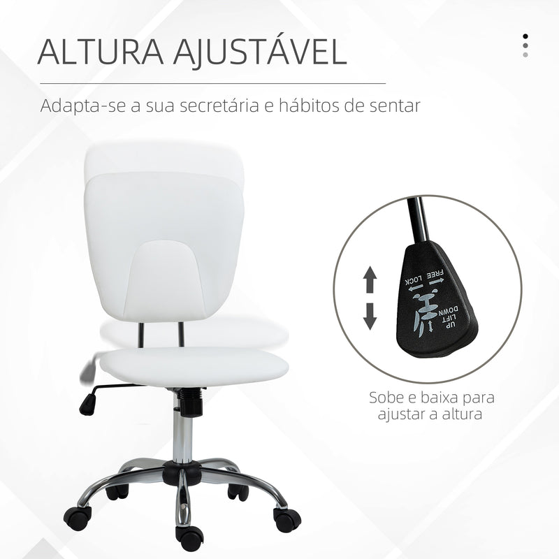 Cadeira de Escritório Cadeira de Escritório Giratória de Couro PU com Altura Ajustável e Função Basculante para Estúdio Dormitório Carga Máxima 120 kg 50x54x87,5-96,5 cm Branco