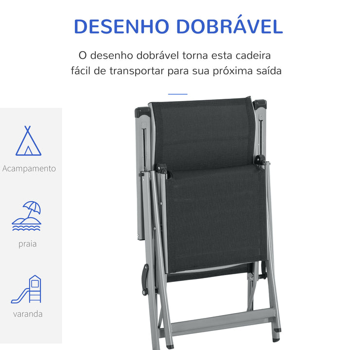 Espreguiçadeira dobrável para jardim Cadeira ajustável de 10 posições com encosto alto e apoio para pés Carga máx. 150 kg 78x58x110 cm Preto