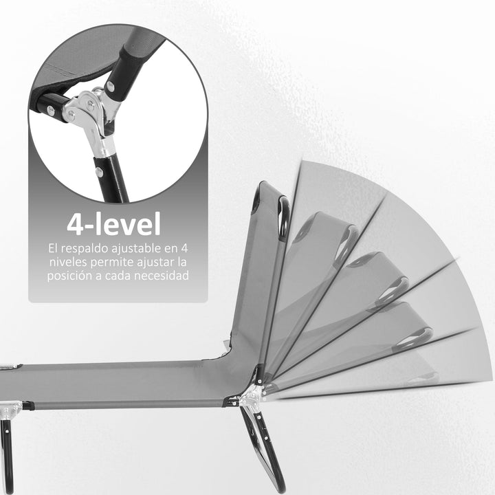 Espreguiçadeira Dobrável Reclinável com Ângulo Ajustável de 3 Posições para Exterior Carga 120 kg 190x56x28 cm Cinza