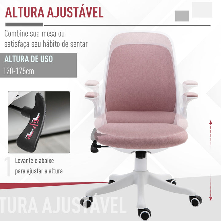 Cadeira de escritório giratória Função de inclinação Altura Ajustável com Carga 120 kg 62,5x60x90-98 cm Rosa