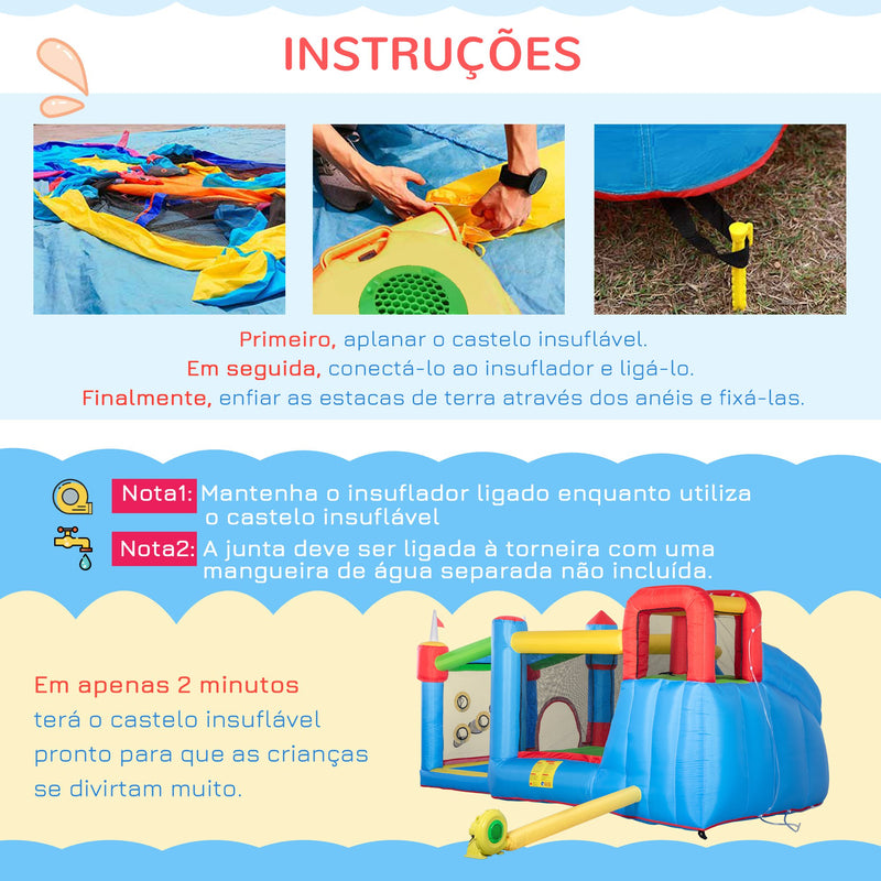 Castelo Insuflável Infantil com Escorrega Castelo Insuflável para Crianças de 3-8 Anos com Trampolim Piscina Insuflador e Bolsa de Transporte 390x300x197cm Multicolorido