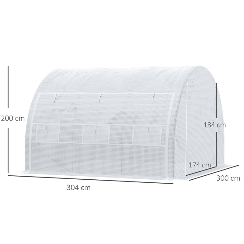 Estufa Tipo Túnel 3x3x2m Estufa de Jardim com Porta Enrolável 6 Janelas Cobertura de PE 140g/m² e Metal Galvanizado para Cultivos de Plantas Verduras Branco