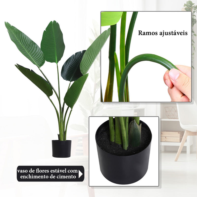 Planta de Decoração artificial de Palma Árvore realista com vaso de flores 7 folhas ?15x120cm para exterior e interior Não requer instalação