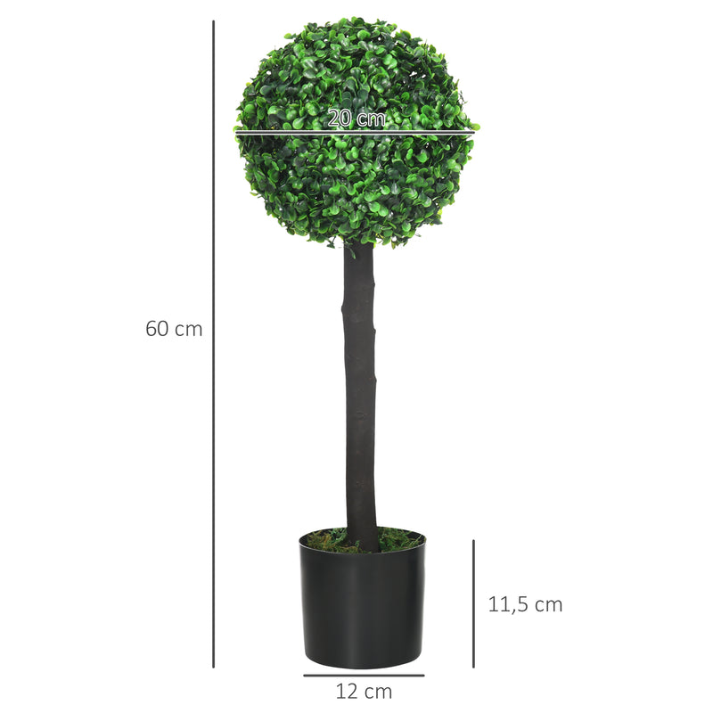 Conjunto de 2 Plantas Artificiais Decorativas 60cm Buxos Artificiais em Vaso para Decoração de Interior e Exterior Ø20x60 cm Verde