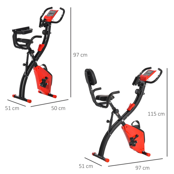Bicicleta Estática Dobrável com Altura e Resistência Ajustáveis com Tela LCD e Assento com Encosto 51x97x115cm Vermelha