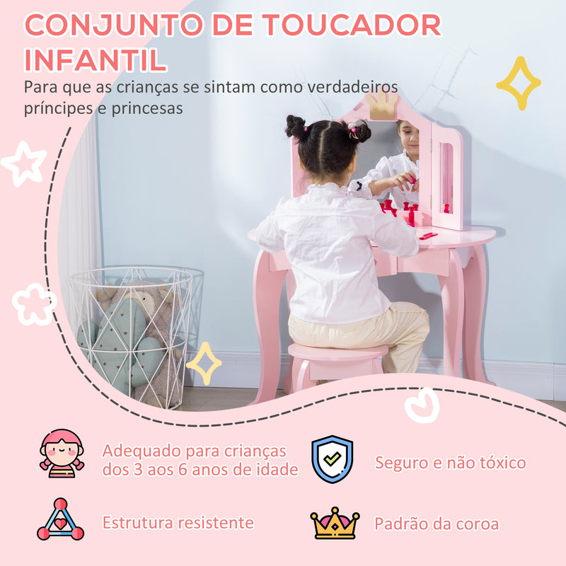 Conjunto de Toucador e banco para crianças Mesa de Maquilhagem