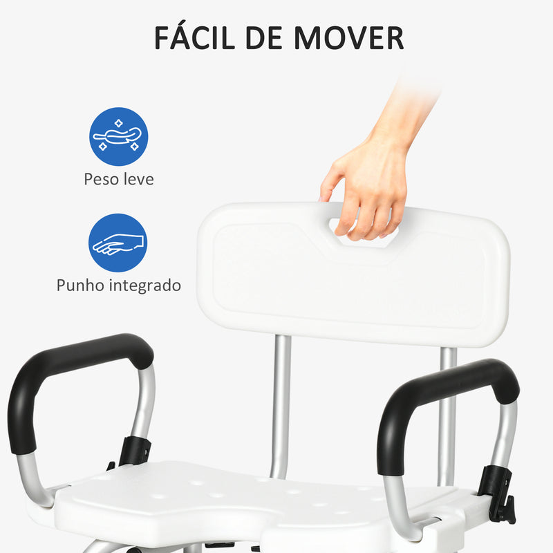 Cadeira para Duche de Liga de Alumínio Cadeira de Duche Antiderrapante com Altura Ajustável de 6 Níveis e Apoio para os Braços Regulável para Idosos 54x52x70-82cm Branco