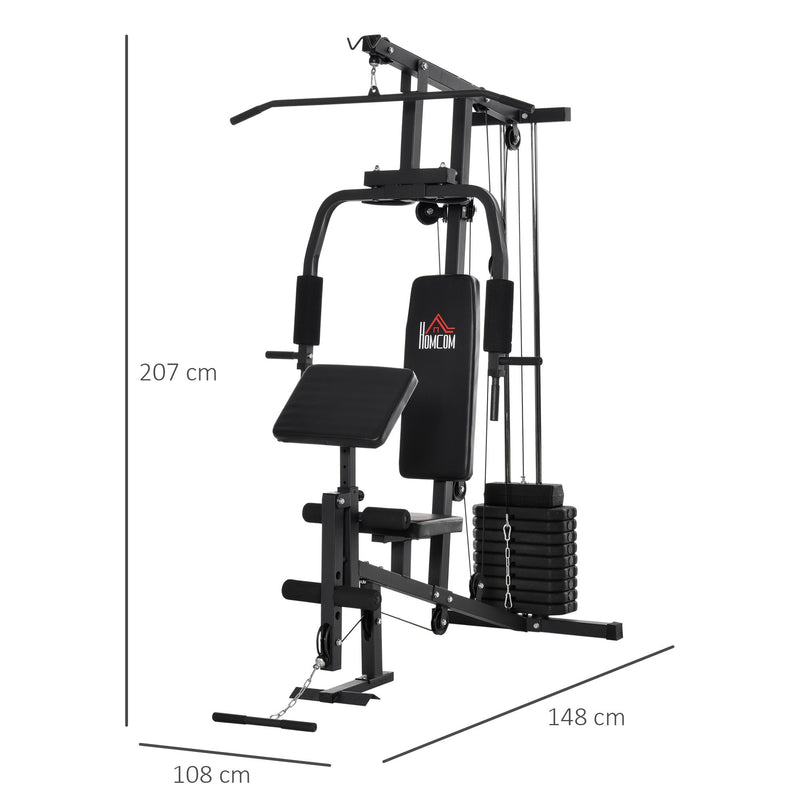 Multi Estação de Musculação Máquina de Musculação com Estribo para Pernas e Placas de Peso de 45kg para Treinamento Fitness em Casa Academia 148x108x207cm Preto