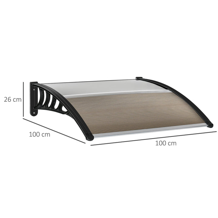 Marquise para Portas e Janelas 100x100x26cm Marquise com Proteção para Sol e Chuva com Painéis de Policarbonato Preto e Marrom