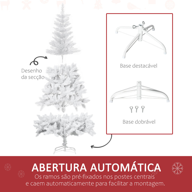 Árvore de Natal Artificial Dobrável 150cm Ignífugo com 358 Ramos Folhas de PVC e Suporte Metálico Decoração de Natal para Interiores Branco