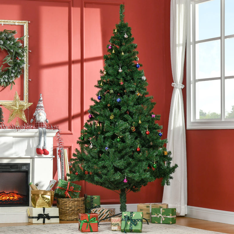 Árvore de Natal Artificial 210cm Ignífugo com 1036 Ramos 53 Decorações Folhas de PVC e Suporte Metálico Decoração de Natal para Interior Verde