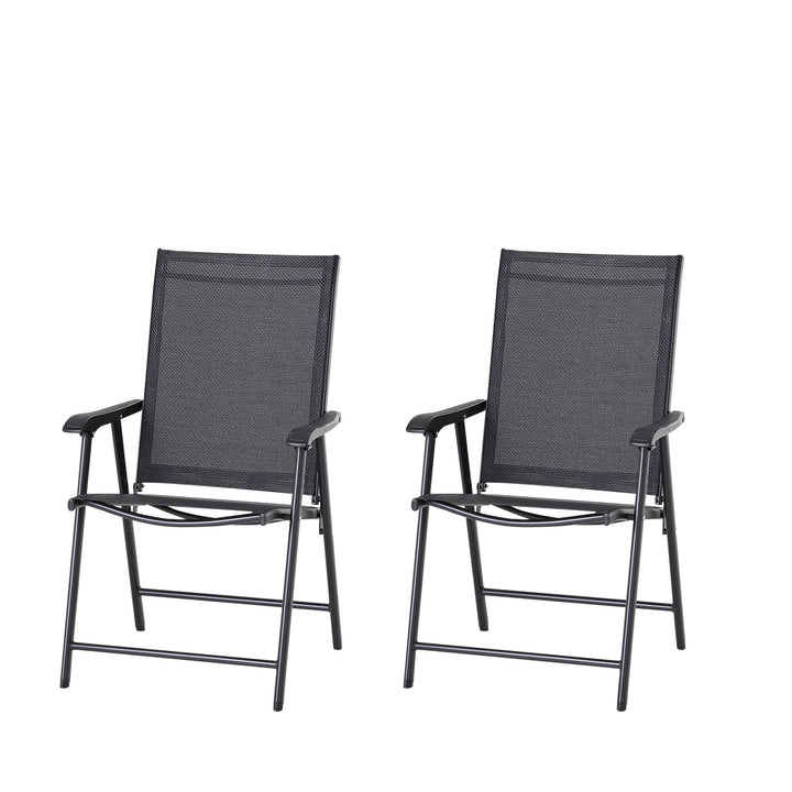 Conjunto de 2 cadeiras dobráveis para exteriores com braços Cadeiras para varanda Jardim Terraço 58x64x94 cm Preto Carga 100kg