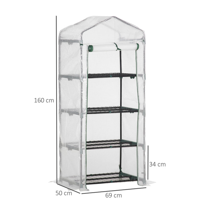 Estufa de Jardim com 4 Prateleiras e Cobertura de PE Estufa de Aço para Cultivo de Plantas Flores 69x50x160cm Branco