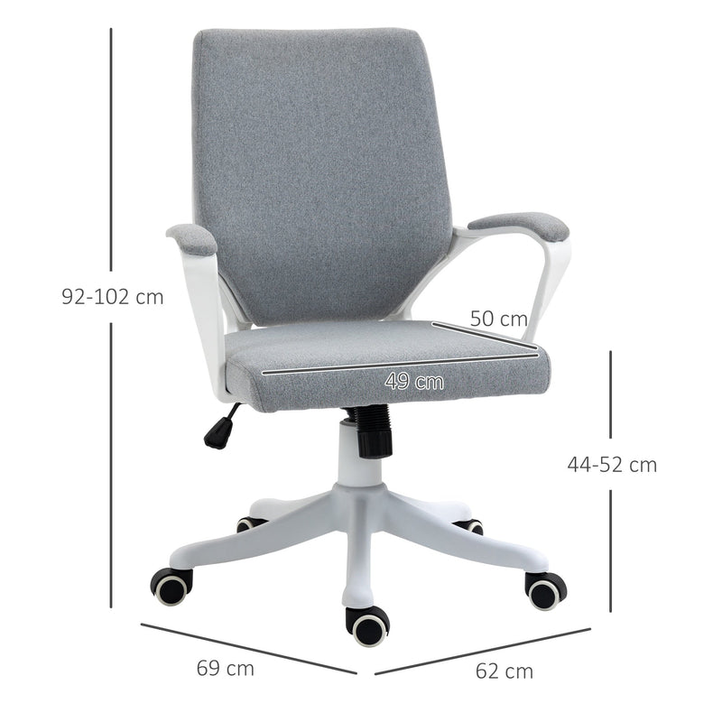 Cadeira de escritório giratória ergonômica com altura ajustável apoio de braço acolchoado e apoio lombar máx. 120 kg 62x69x92-102 cm Cinza