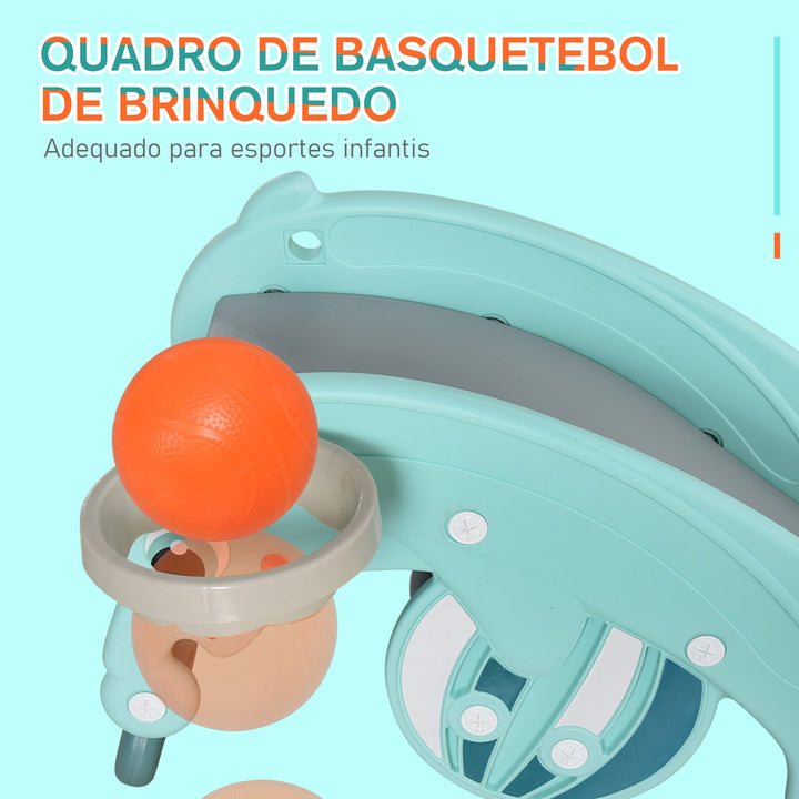 Rã de cavalo de balanço 3 em 1 para crianças acima de 3 anos escorrega aro de basquetebol verde