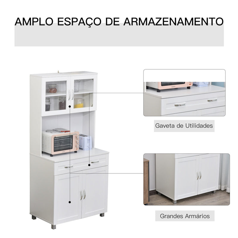 Armário de cozinha com prateleiras internas ajustáveis ??e gaveta 80x48x170 cm Branco