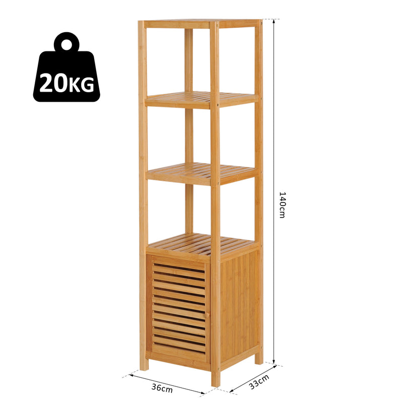 Estantes de bambu para o banheiro Armário alto Livraria Organizador 4 Níveis 1 Porta 36x33x140cm