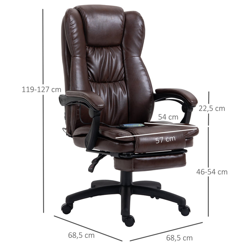 Cadeira de Escritório Giratória com Altura Ajustável 6 Pontos de Massagem Controle Remoto e Apoio para os Pés Retrátil 68,5x68,5x119-127cm Marrom