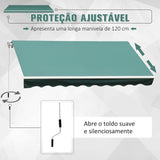 Toldo de Alumínio Manual Dobrável 395x245 cm com Manivela para Varanda Pátio Jardim e Terraço Tecido de Poliéster 280g m² - Verde Escuro