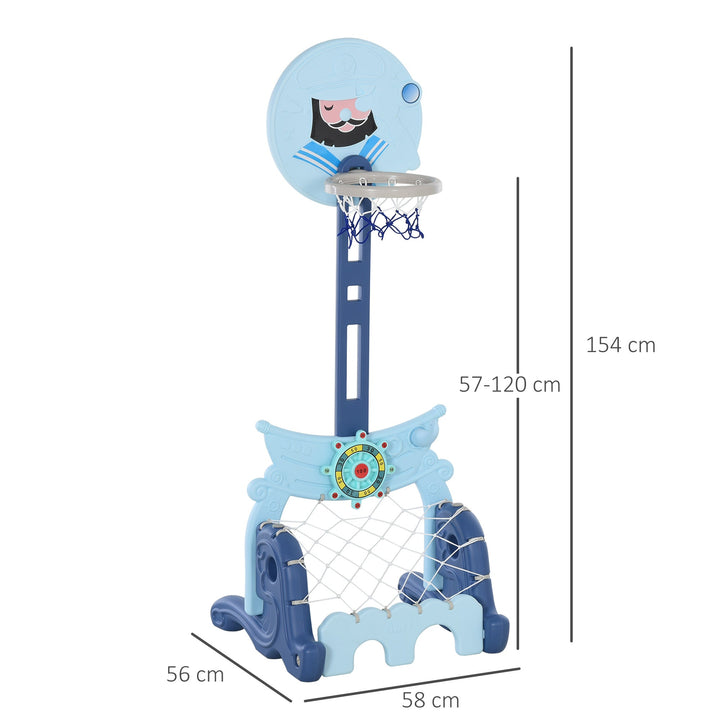 Jogo de basquete 4 em 1 de altura regulável para crianças acima de 3 anos 58x56x154 cm Azul