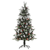 Árvore de Natal Artificial 150cm com 440 Ramas 39 Pinhas e 39 Frutinhas Folhas de PVC PE Base Dobrável e Suporte Metálico Decoração de Natal para Interiores Verde